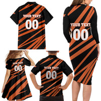 Custom Hyderabad 2025 Cricket Sunrisers Family Matching Long Sleeve Bodycon Dress and Hawaiian Shirt Orange Army Play With Fire