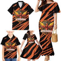 Custom Hyderabad 2025 Cricket Sunrisers Family Matching Mermaid Dress and Hawaiian Shirt Orange Army Play With Fire