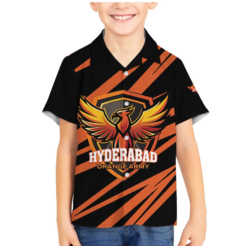 Custom Hyderabad 2025 Cricket Sunrisers Family Matching Mermaid Dress and Hawaiian Shirt Orange Army Play With Fire