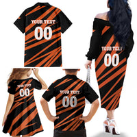 Custom Hyderabad 2025 Cricket Sunrisers Family Matching Off The Shoulder Long Sleeve Dress and Hawaiian Shirt Orange Army Play With Fire