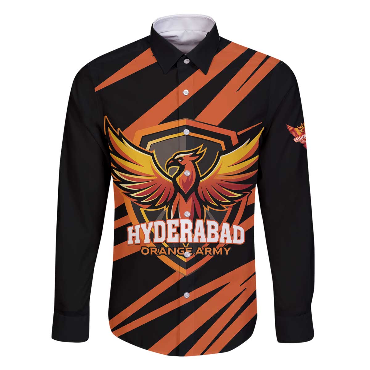 Custom Hyderabad 2025 Cricket Sunrisers Family Matching Off The Shoulder Long Sleeve Dress and Hawaiian Shirt Orange Army Play With Fire