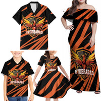 Custom Hyderabad 2025 Cricket Sunrisers Family Matching Off Shoulder Maxi Dress and Hawaiian Shirt Orange Army Play With Fire