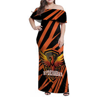 Custom Hyderabad 2025 Cricket Sunrisers Family Matching Off Shoulder Maxi Dress and Hawaiian Shirt Orange Army Play With Fire