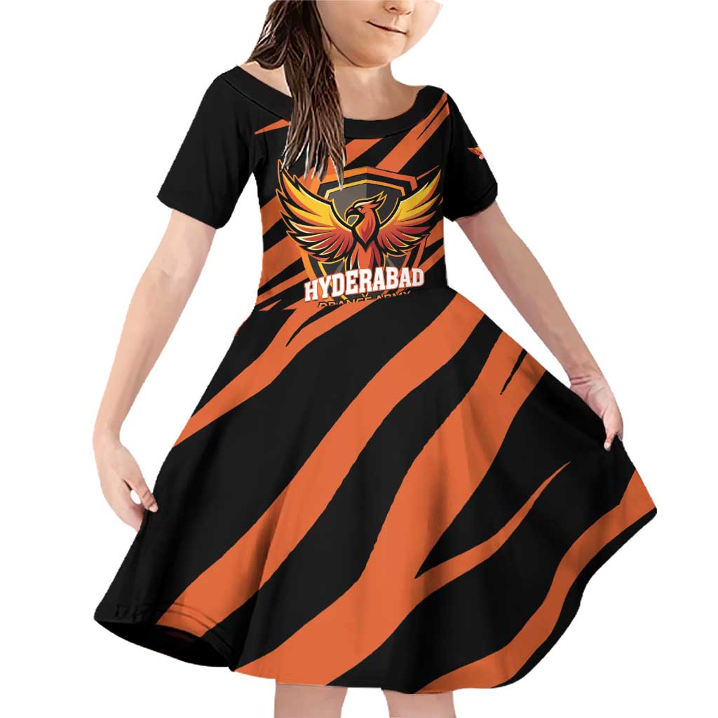 Custom Hyderabad 2025 Cricket Sunrisers Family Matching Off Shoulder Short Dress and Hawaiian Shirt Orange Army Play With Fire
