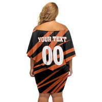 Custom Hyderabad 2025 Cricket Sunrisers Family Matching Off Shoulder Short Dress and Hawaiian Shirt Orange Army Play With Fire