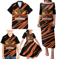 Custom Hyderabad 2025 Cricket Sunrisers Family Matching Puletasi and Hawaiian Shirt Orange Army Play With Fire