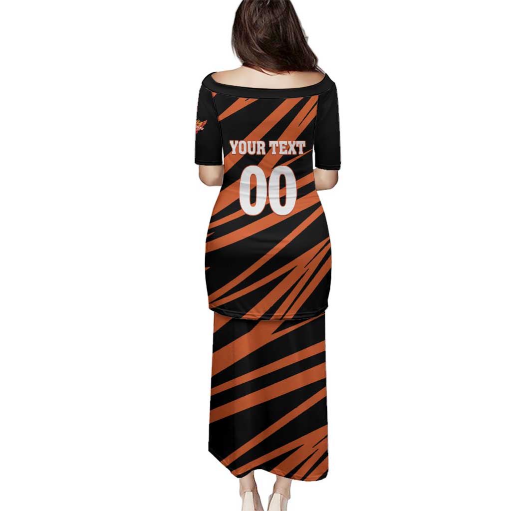 Custom Hyderabad 2025 Cricket Sunrisers Family Matching Puletasi and Hawaiian Shirt Orange Army Play With Fire