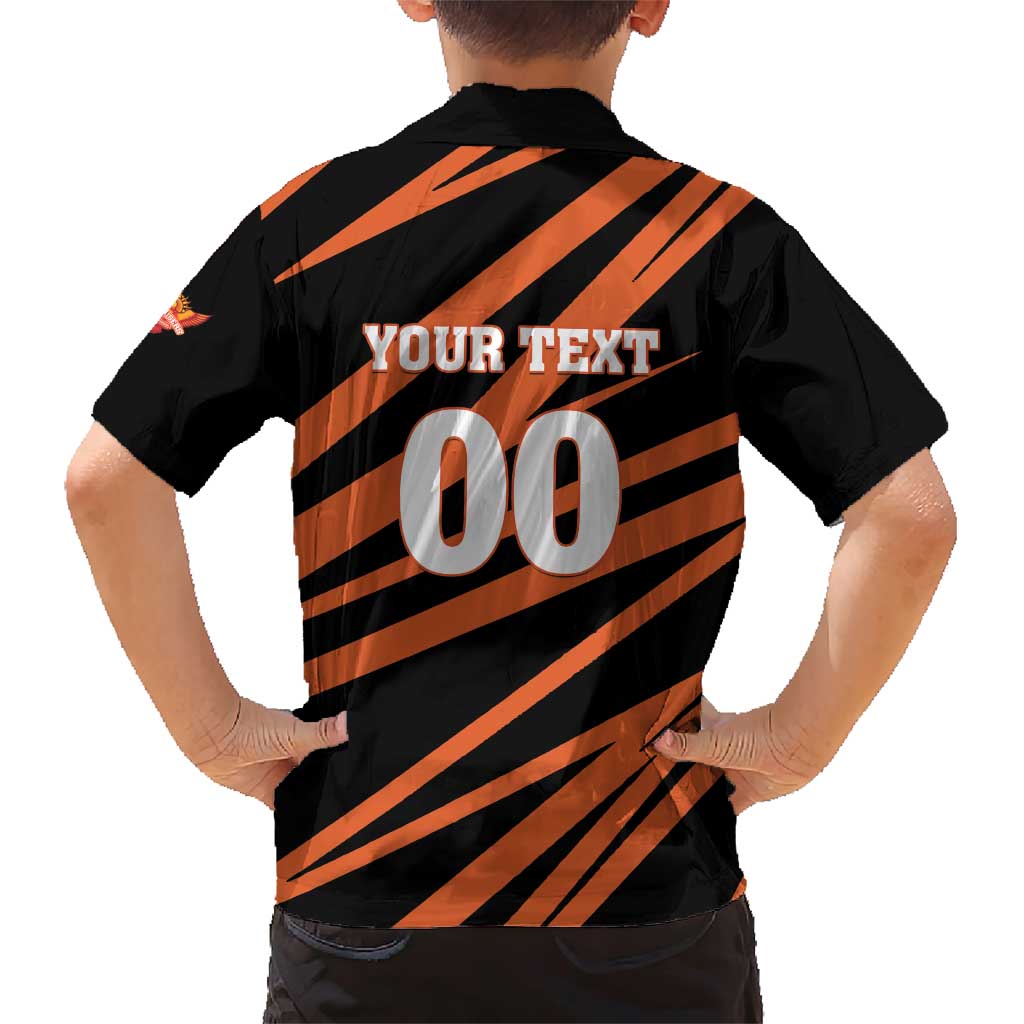 Custom Hyderabad 2025 Cricket Sunrisers Family Matching Short Sleeve Bodycon Dress and Hawaiian Shirt Orange Army Play With Fire