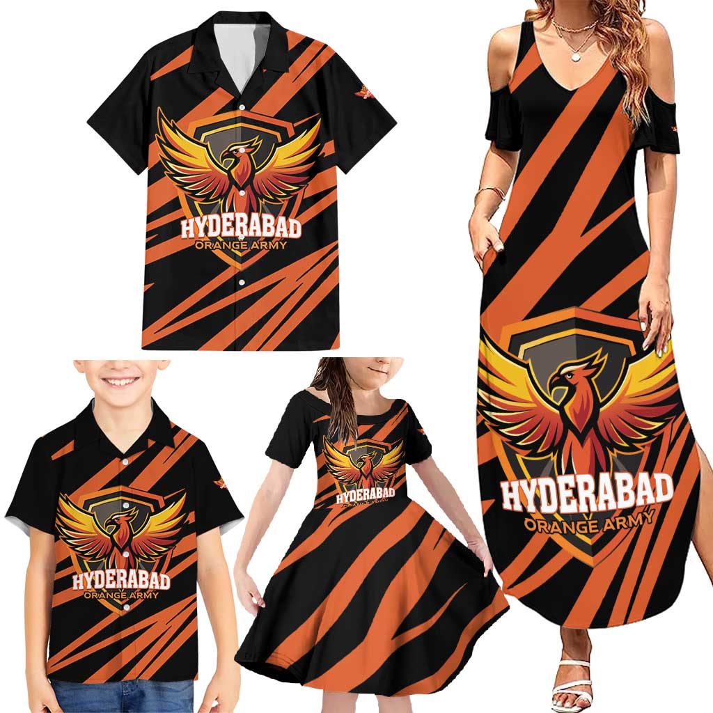 Custom Hyderabad 2025 Cricket Sunrisers Family Matching Summer Maxi Dress and Hawaiian Shirt Orange Army Play With Fire