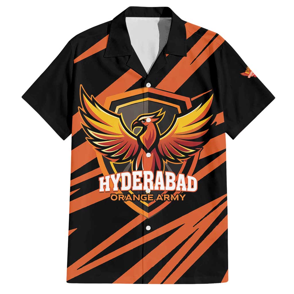 Custom Hyderabad 2025 Cricket Sunrisers Hawaiian Shirt Orange Army Play With Fire