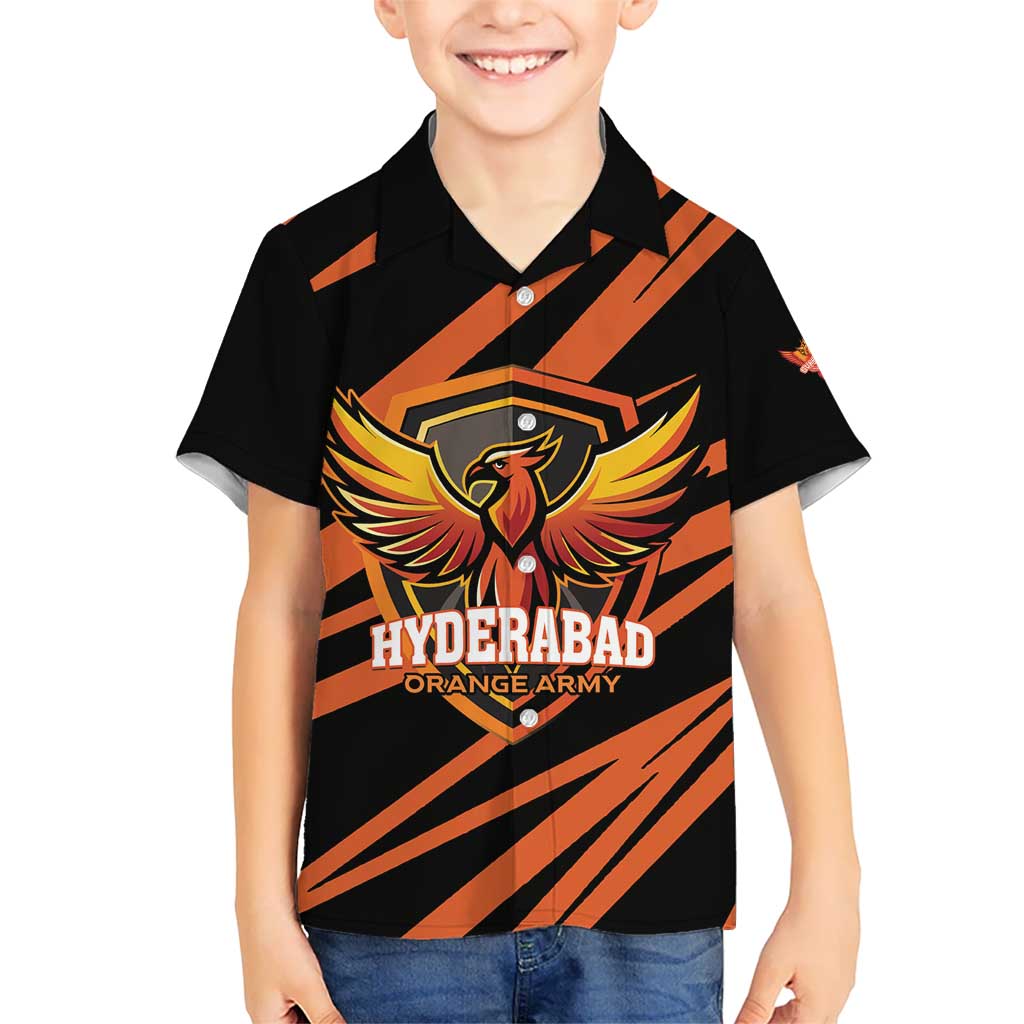 Custom Hyderabad 2025 Cricket Sunrisers Kid Hawaiian Shirt Orange Army Play With Fire