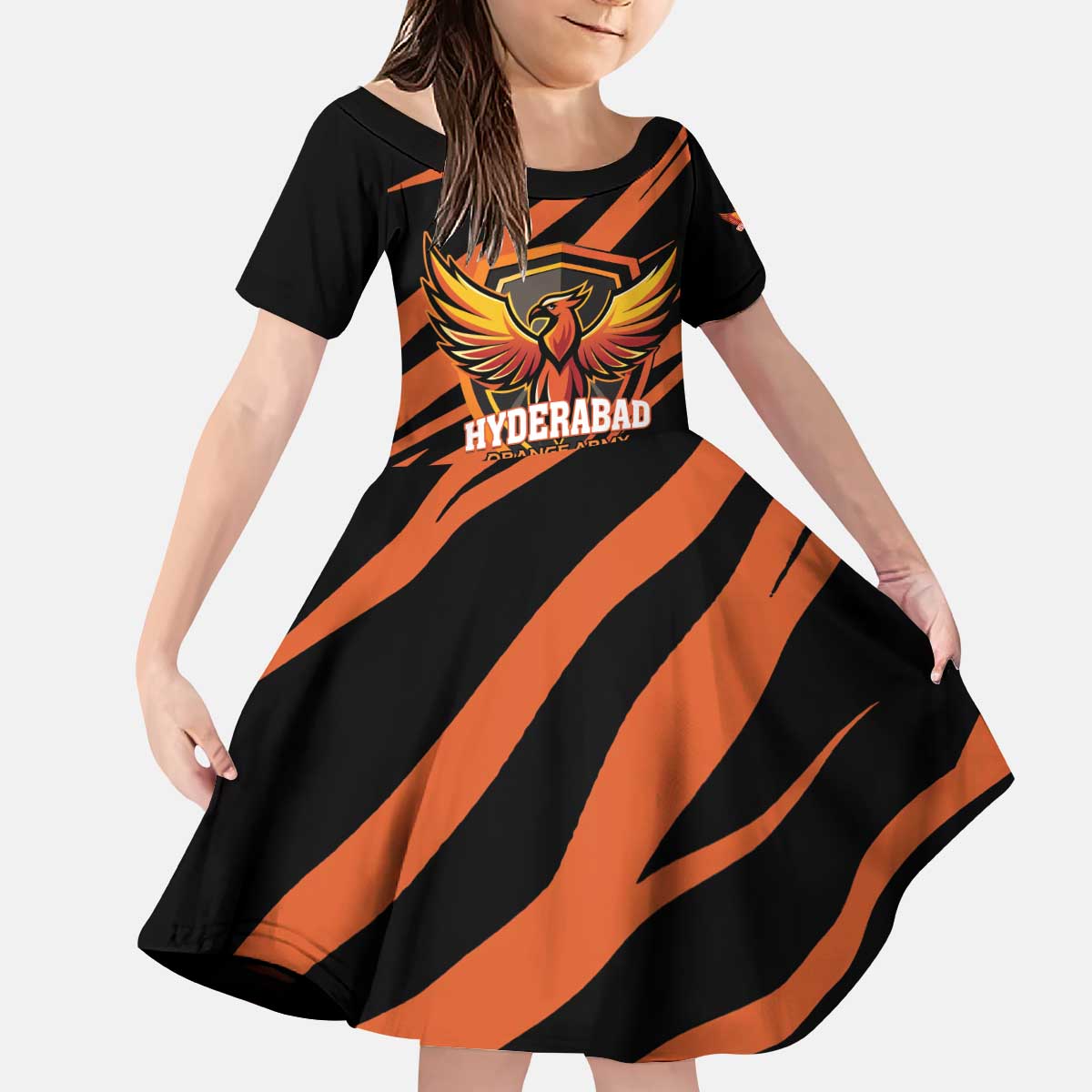 Custom Hyderabad 2025 Cricket Sunrisers Kid Short Sleeve Dress Orange Army Play With Fire