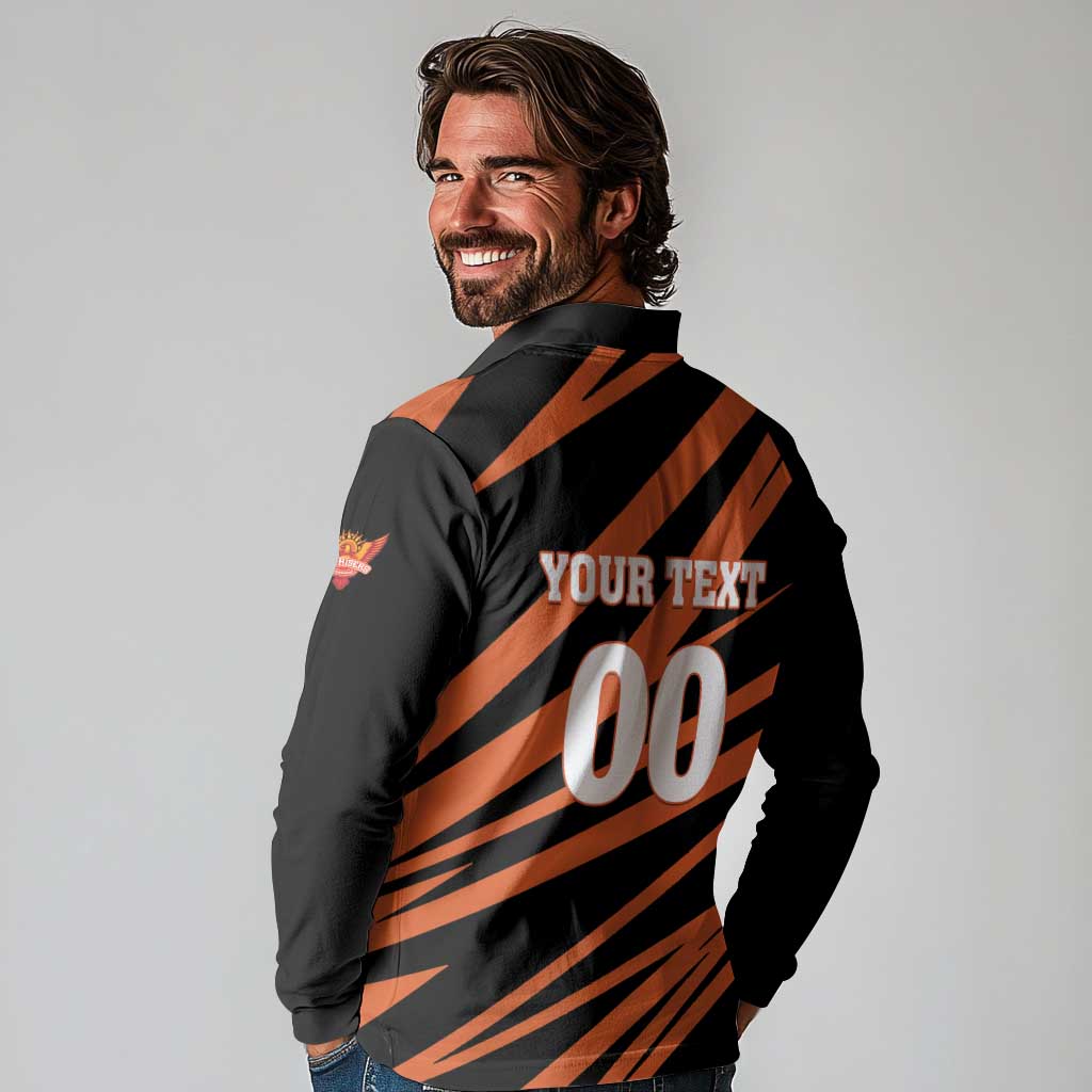 Custom Hyderabad 2025 Cricket Sunrisers Long Sleeve Polo Shirt Orange Army Play With Fire