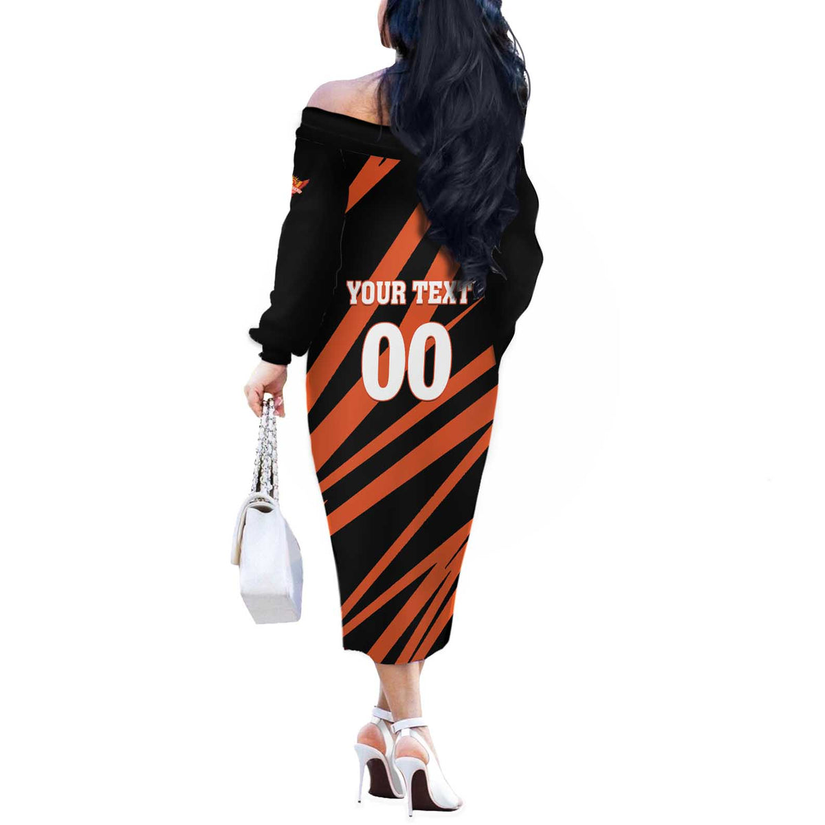 Custom Hyderabad 2025 Cricket Sunrisers Off The Shoulder Long Sleeve Dress Orange Army Play With Fire
