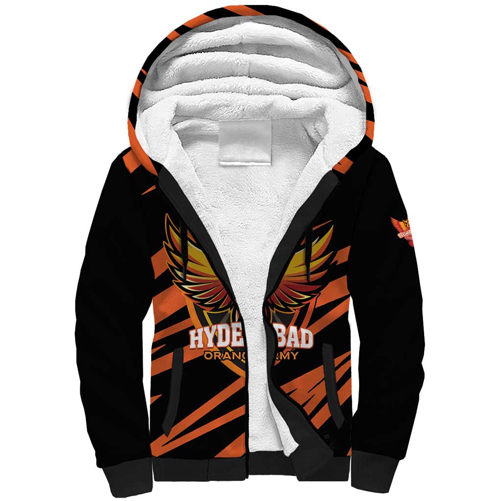 Custom Hyderabad 2025 Cricket Sunrisers Sherpa Hoodie Orange Army Play With Fire
