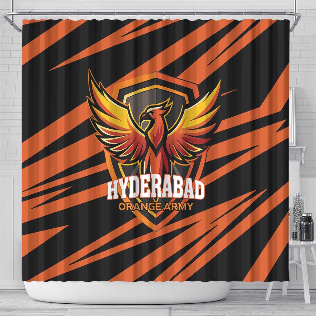 Hyderabad 2025 Cricket Sunrisers Shower Curtain Orange Army Play With Fire