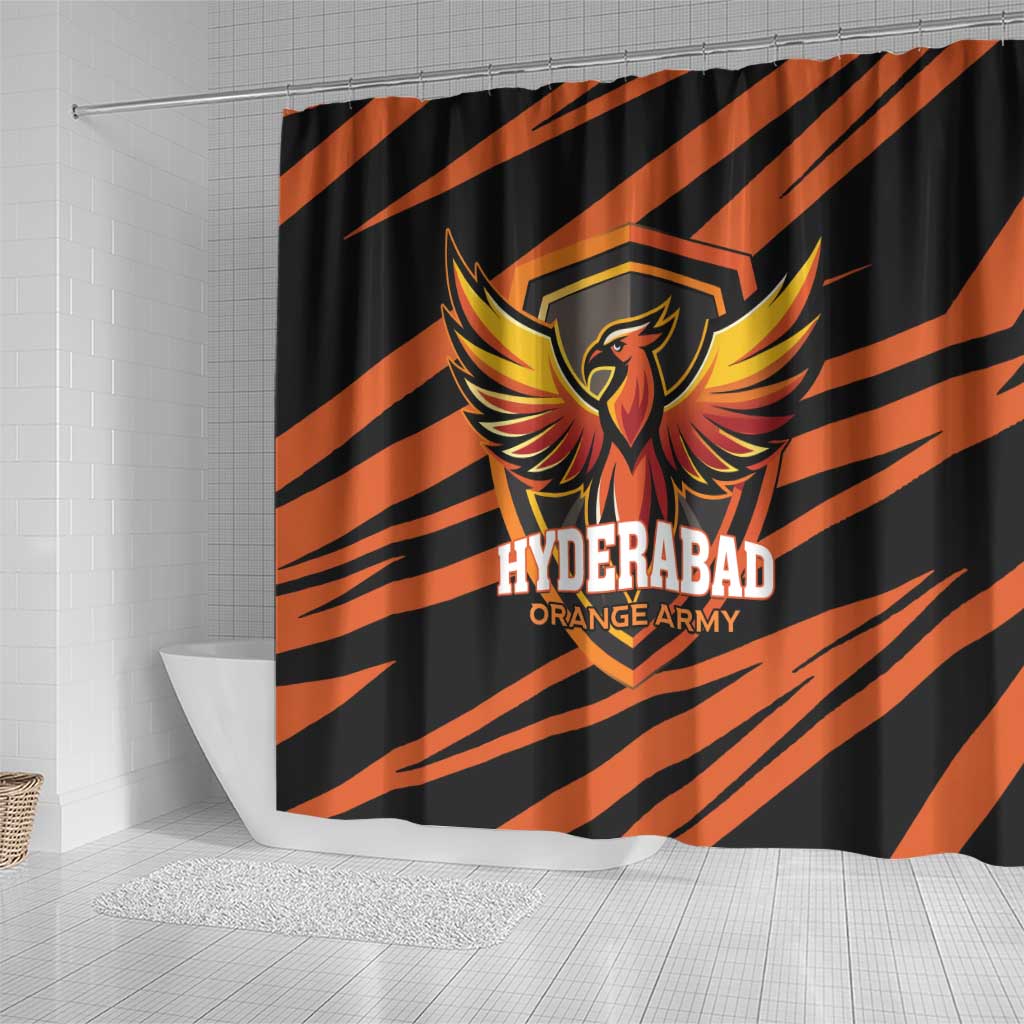 Hyderabad 2025 Cricket Sunrisers Shower Curtain Orange Army Play With Fire