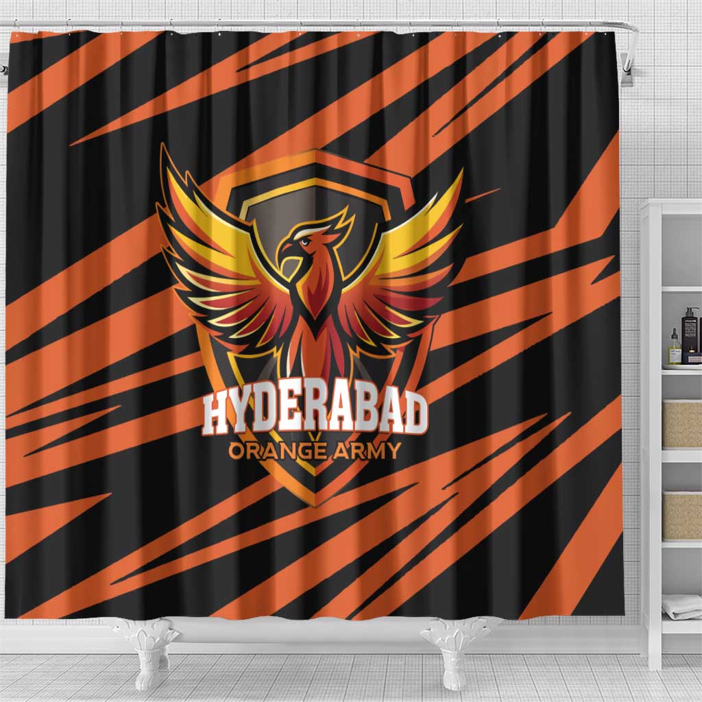 Hyderabad 2025 Cricket Sunrisers Shower Curtain Orange Army Play With Fire