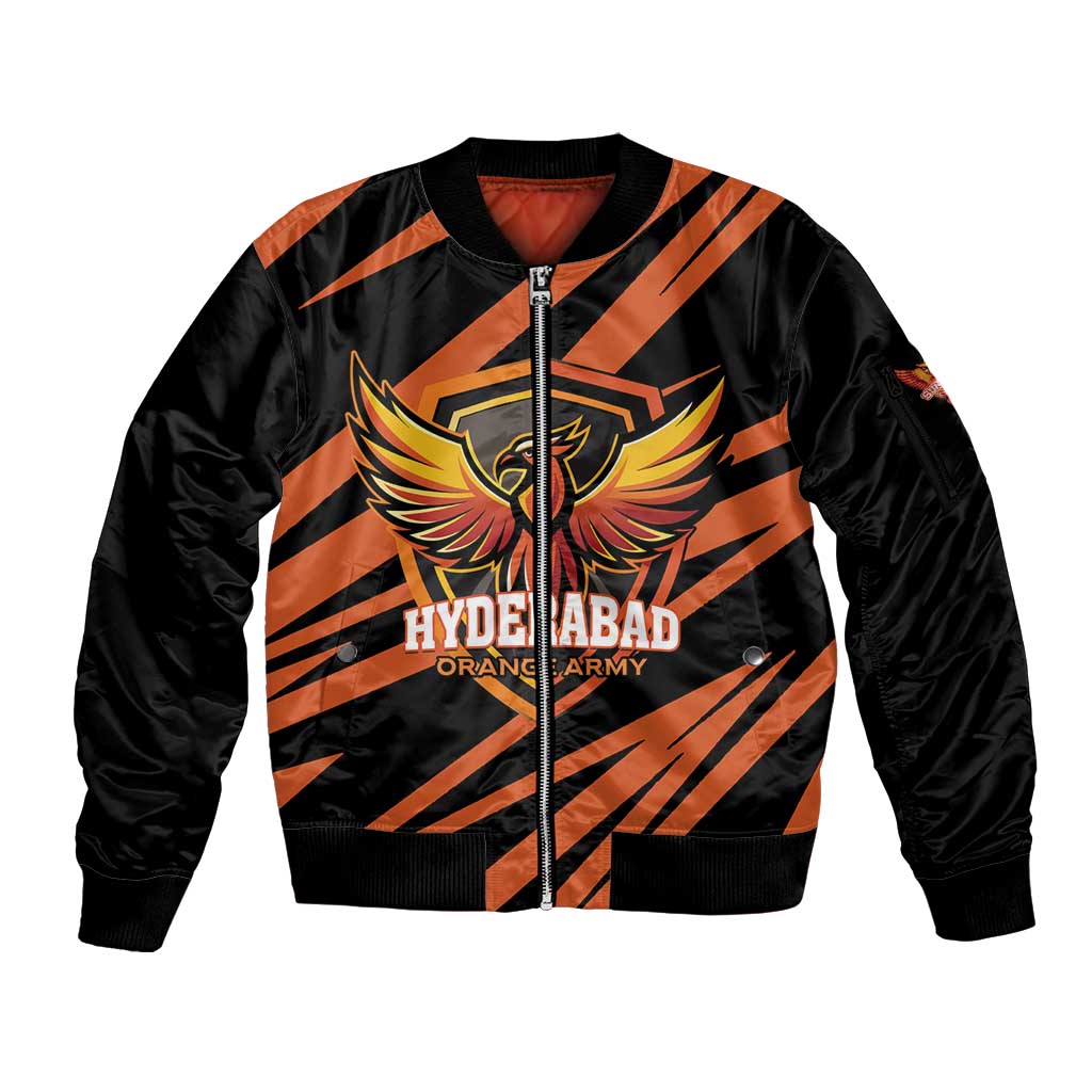 Custom Hyderabad 2025 Cricket Sunrisers Sleeve Zip Bomber Jacket Orange Army Play With Fire