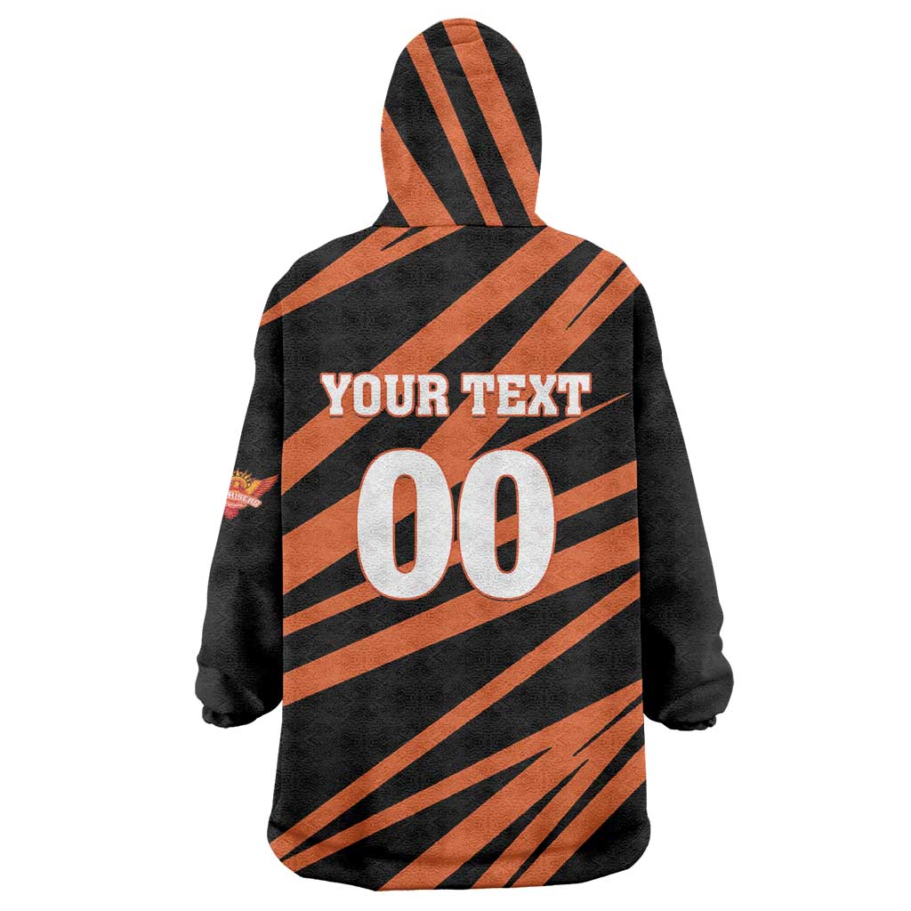 Custom Hyderabad 2025 Cricket Sunrisers Wearable Blanket Hoodie Orange Army Play With Fire
