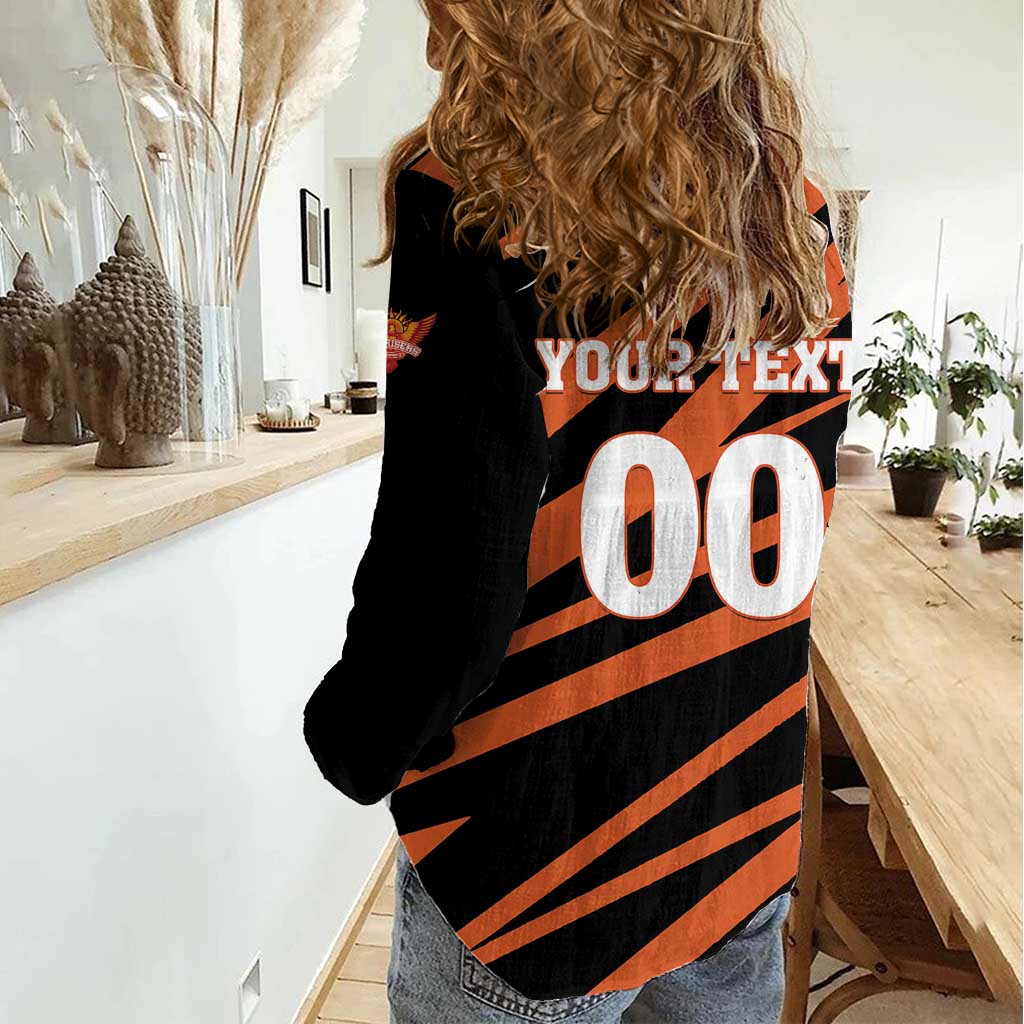 Custom Hyderabad 2025 Cricket Sunrisers Women Casual Shirt Orange Army Play With Fire
