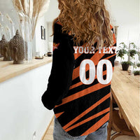 Custom Hyderabad 2025 Cricket Sunrisers Women Casual Shirt Orange Army Play With Fire