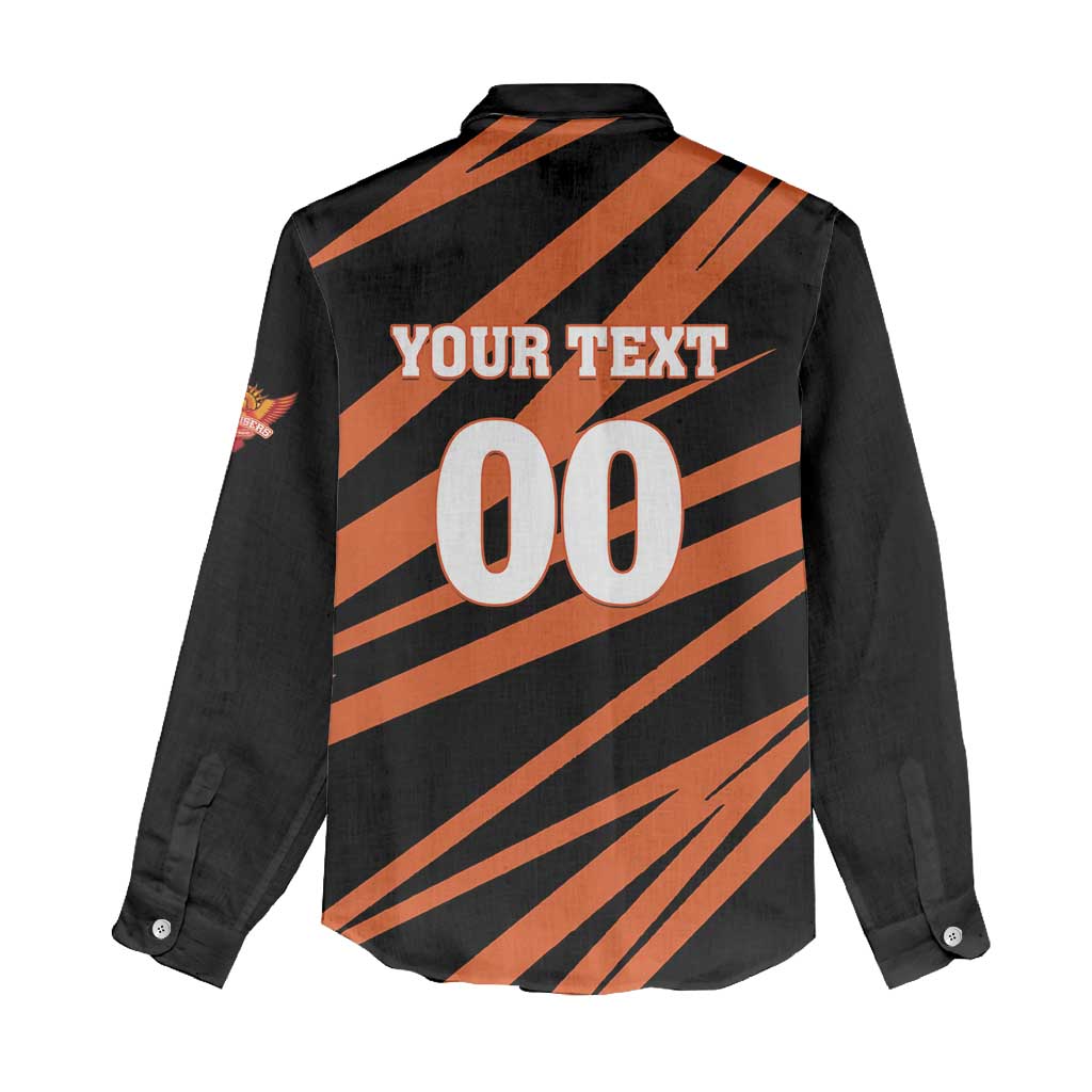 Custom Hyderabad 2025 Cricket Sunrisers Women Casual Shirt Orange Army Play With Fire