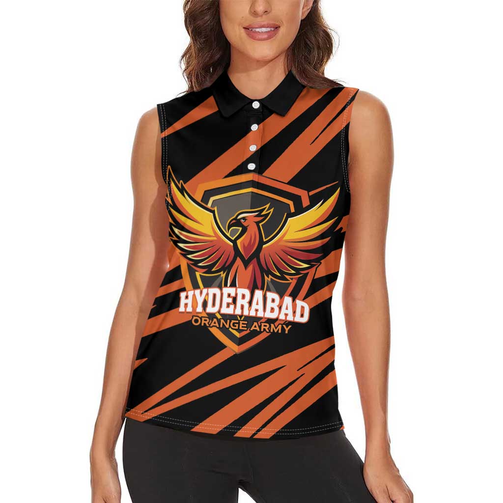 Custom Hyderabad 2025 Cricket Sunrisers Women Sleeveless Polo Shirt Orange Army Play With Fire