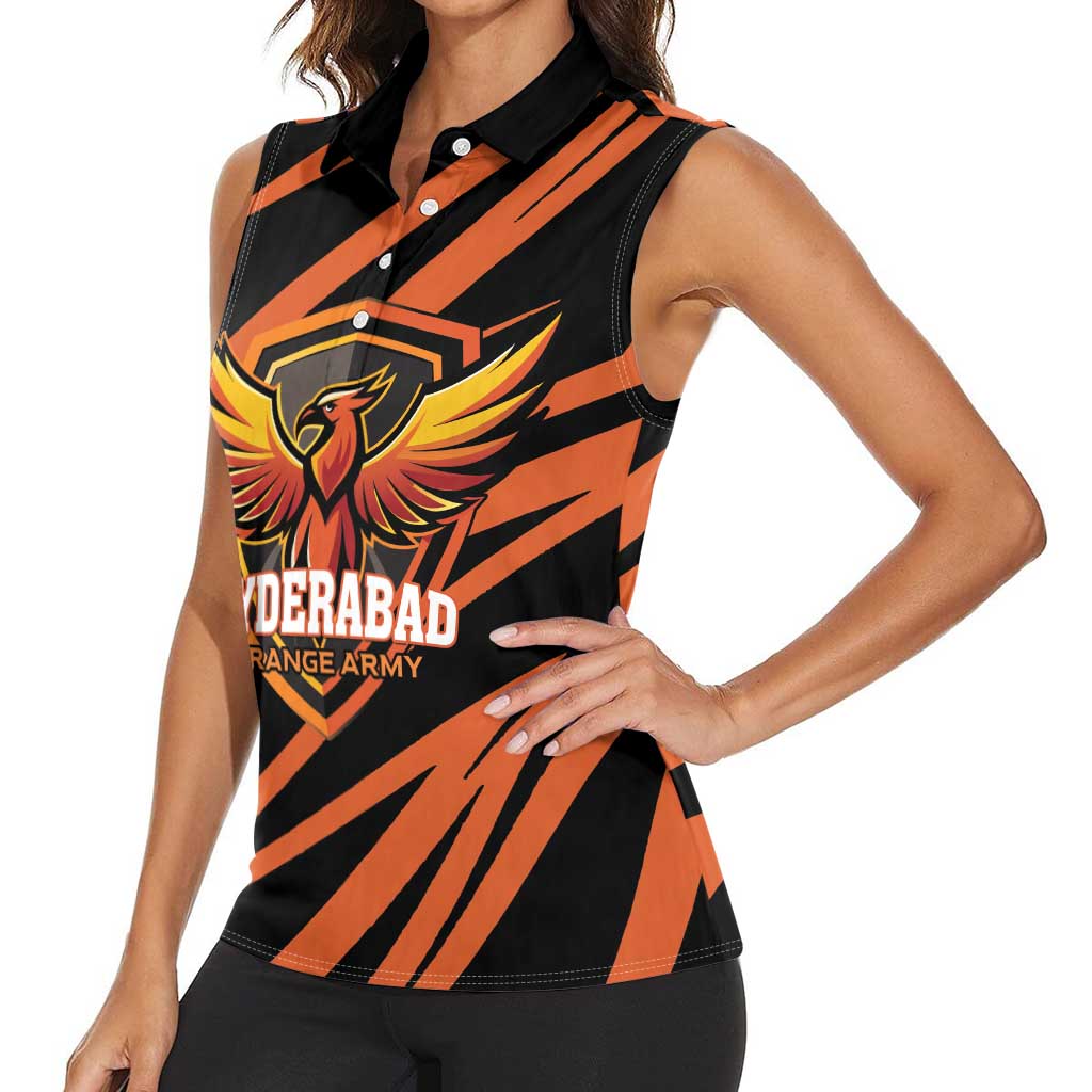Custom Hyderabad 2025 Cricket Sunrisers Women Sleeveless Polo Shirt Orange Army Play With Fire