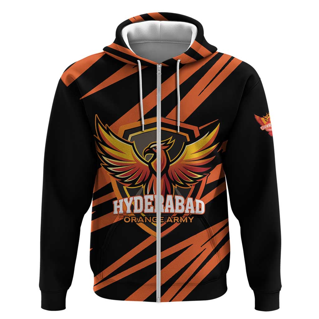 Custom Hyderabad 2025 Cricket Sunrisers Zip Hoodie Orange Army Play With Fire