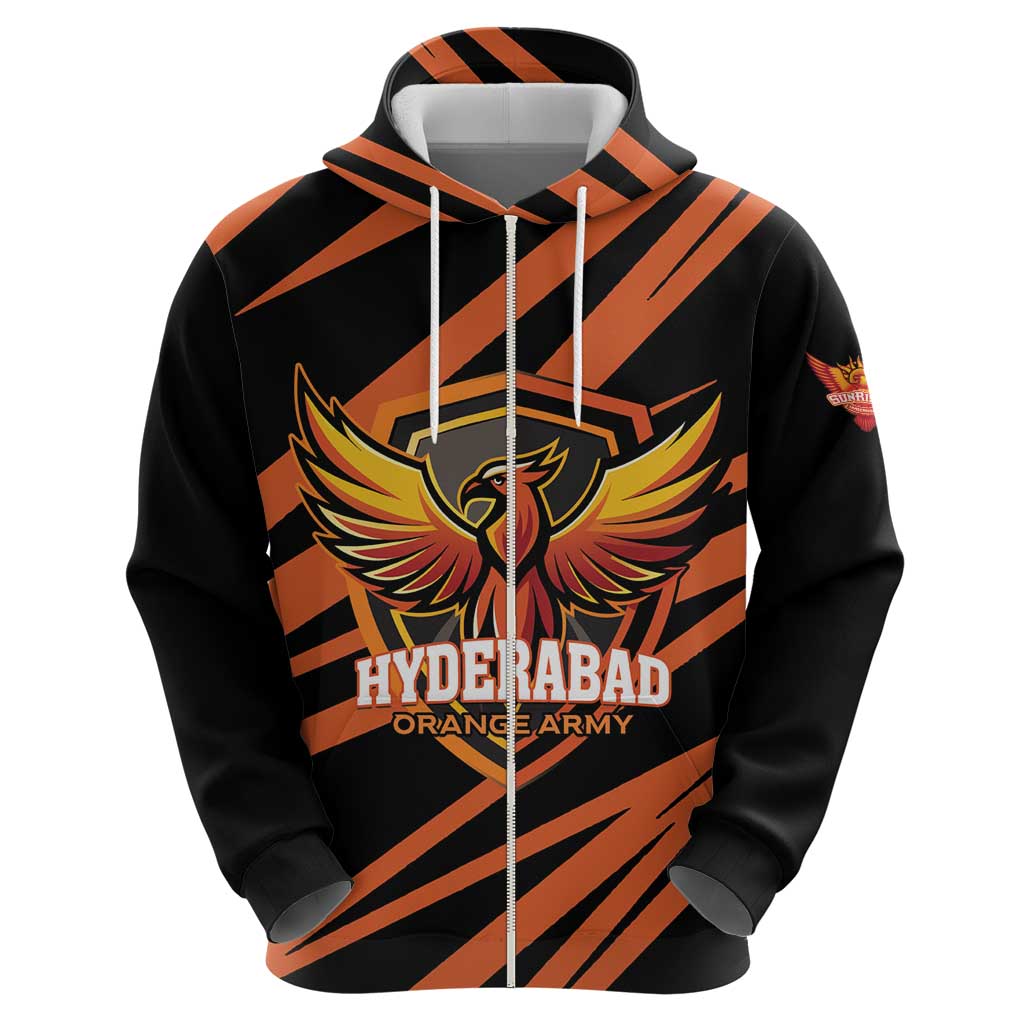 Custom Hyderabad 2025 Cricket Sunrisers Zip Hoodie Orange Army Play With Fire