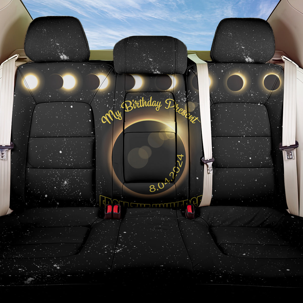 Total Solar Eclipse 2024 Back Car Seat Cover My Birthday Present From The Universe - Wonder Print Shop