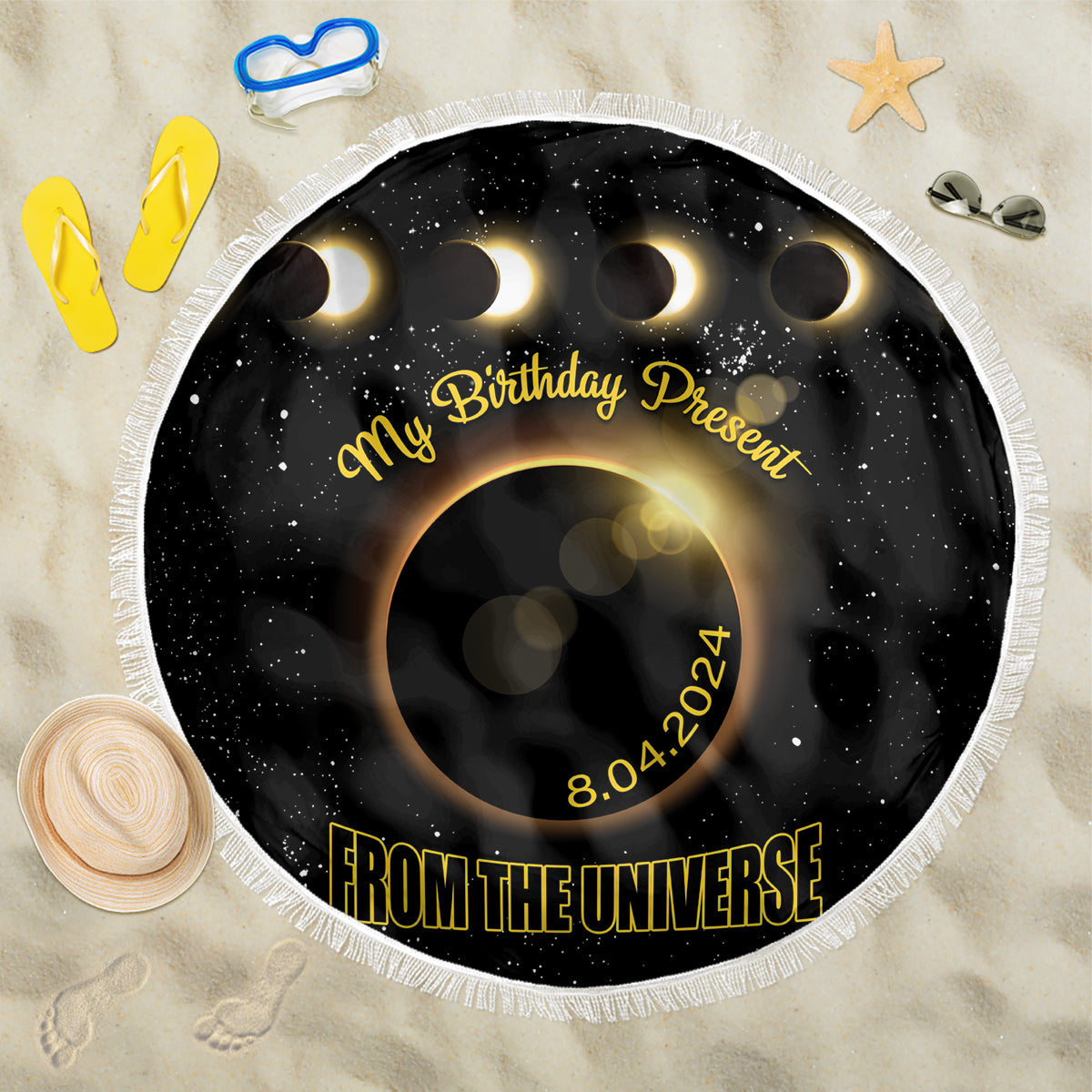 Total Solar Eclipse 2024 Beach Blanket My Birthday Present From The Universe - Wonder Print Shop