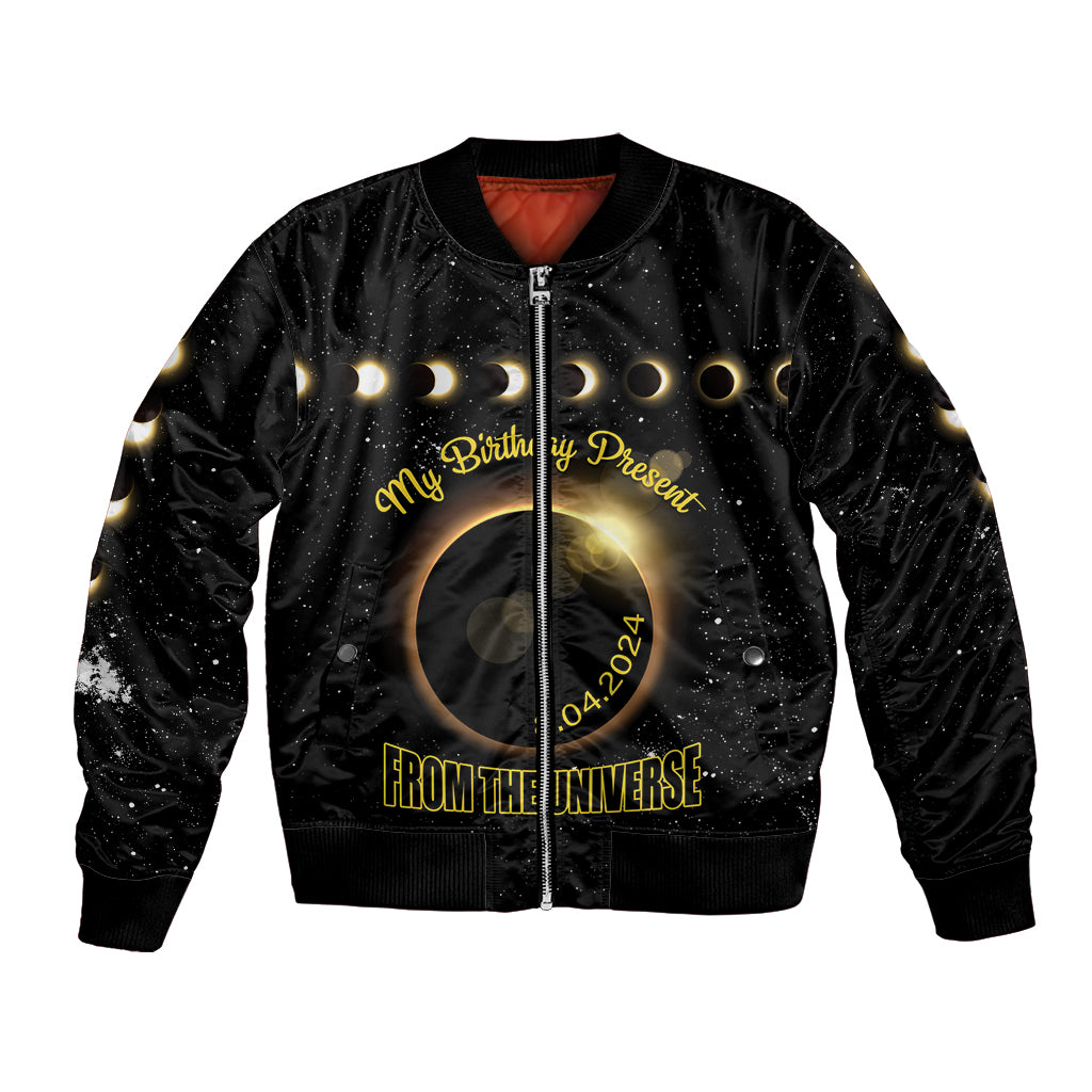 Personalized Total Solar Eclipse 2024 Bomber Jacket My Birthday Present From The Universe - Wonder Print Shop