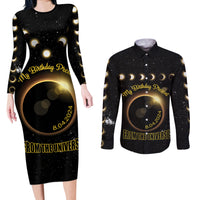 Personalized Total Solar Eclipse 2024 Couples Matching Long Sleeve Bodycon Dress and Long Sleeve Button Shirt My Birthday Present From The Universe - Wonder Print Shop