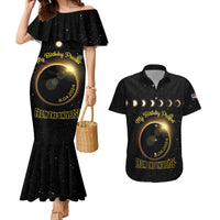 Personalized Total Solar Eclipse 2024 Couples Matching Mermaid Dress and Hawaiian Shirt My Birthday Present From The Universe - Wonder Print Shop