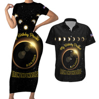 Personalized Total Solar Eclipse 2024 Couples Matching Short Sleeve Bodycon Dress and Hawaiian Shirt My Birthday Present From The Universe - Wonder Print Shop