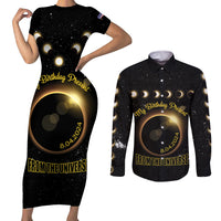 Personalized Total Solar Eclipse 2024 Couples Matching Short Sleeve Bodycon Dress and Long Sleeve Button Shirt My Birthday Present From The Universe - Wonder Print Shop