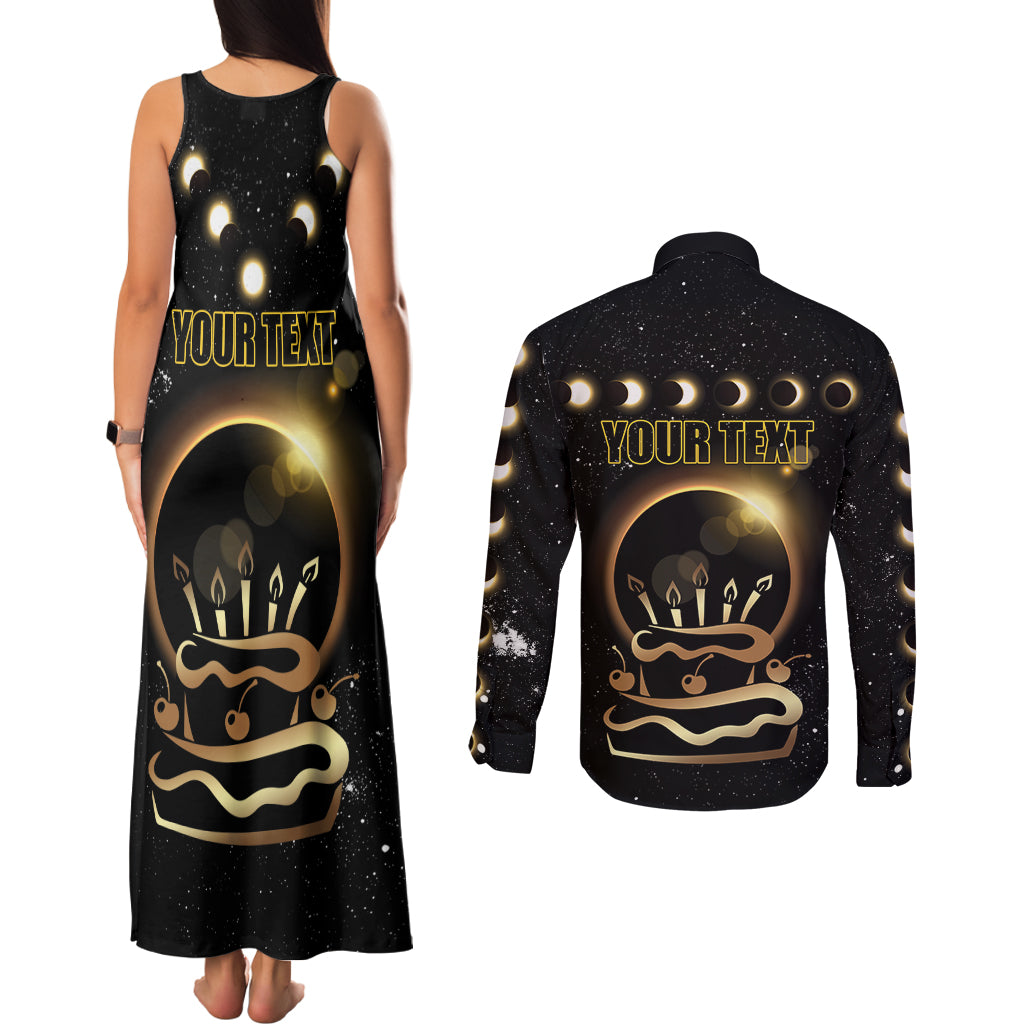 Personalized Total Solar Eclipse 2024 Couples Matching Tank Maxi Dress and Long Sleeve Button Shirt My Birthday Present From The Universe - Wonder Print Shop