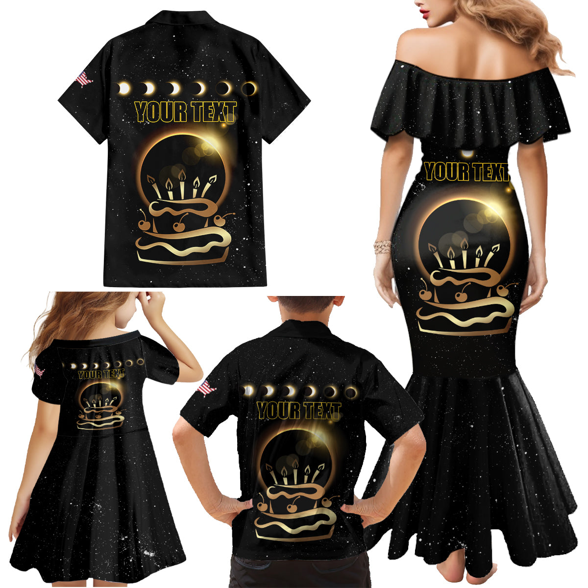 Personalized Total Solar Eclipse 2024 Family Matching Mermaid Dress and Hawaiian Shirt My Birthday Present From The Universe - Wonder Print Shop