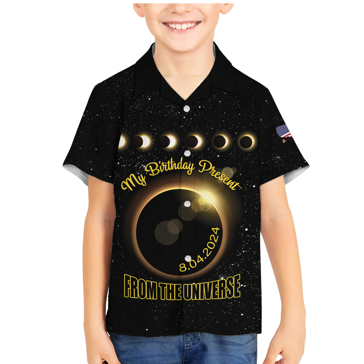 Personalized Total Solar Eclipse 2024 Family Matching Mermaid Dress and Hawaiian Shirt My Birthday Present From The Universe - Wonder Print Shop