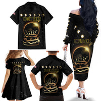 Personalized Total Solar Eclipse 2024 Family Matching Off The Shoulder Long Sleeve Dress and Hawaiian Shirt My Birthday Present From The Universe - Wonder Print Shop