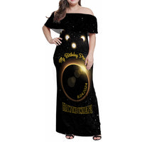 Personalized Total Solar Eclipse 2024 Family Matching Off Shoulder Maxi Dress and Hawaiian Shirt My Birthday Present From The Universe - Wonder Print Shop