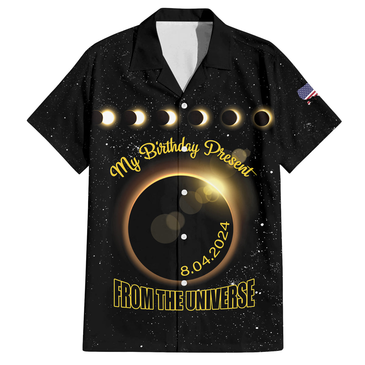 Personalized Total Solar Eclipse 2024 Family Matching Off Shoulder Short Dress and Hawaiian Shirt My Birthday Present From The Universe - Wonder Print Shop