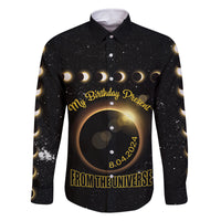 Personalized Total Solar Eclipse 2024 Family Matching Off Shoulder Short Dress and Hawaiian Shirt My Birthday Present From The Universe - Wonder Print Shop