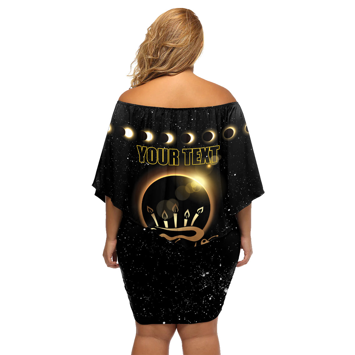 Personalized Total Solar Eclipse 2024 Family Matching Off Shoulder Short Dress and Hawaiian Shirt My Birthday Present From The Universe - Wonder Print Shop