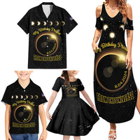 Personalized Total Solar Eclipse 2024 Family Matching Summer Maxi Dress and Hawaiian Shirt My Birthday Present From The Universe - Wonder Print Shop