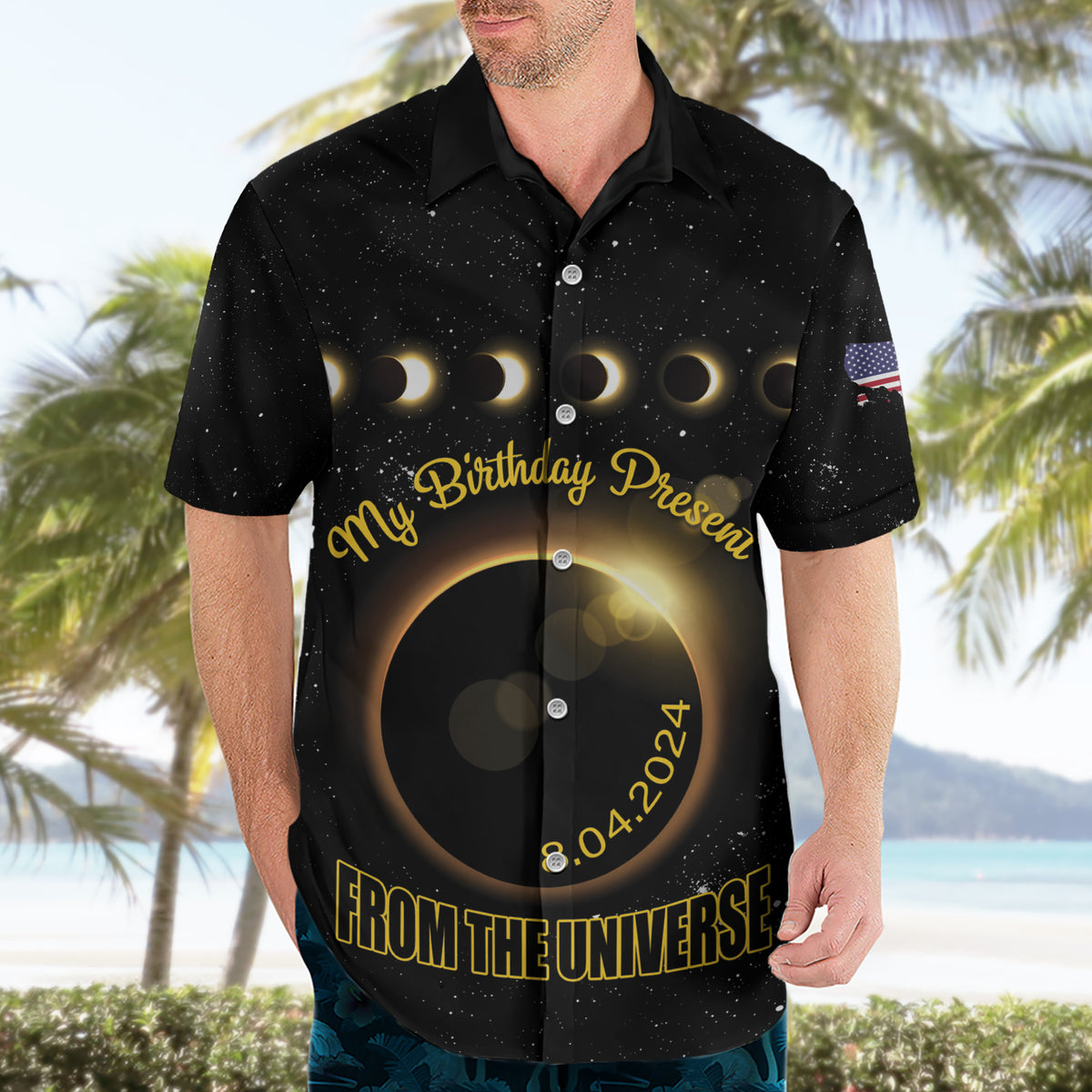 Personalized Total Solar Eclipse 2024 Hawaiian Shirt My Birthday Present From The Universe - Wonder Print Shop
