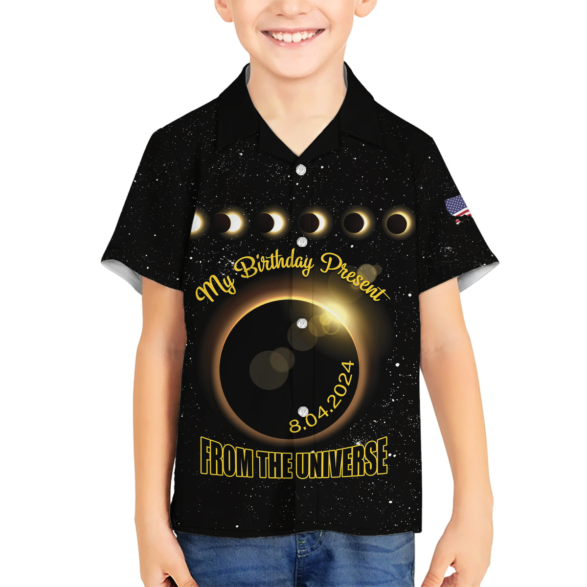 Personalized Total Solar Eclipse 2024 Hawaiian Shirt My Birthday Present From The Universe - Wonder Print Shop