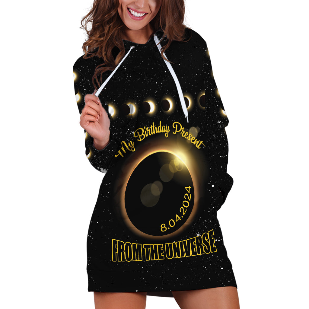 Personalized Total Solar Eclipse 2024 Hoodie Dress My Birthday Present From The Universe - Wonder Print Shop